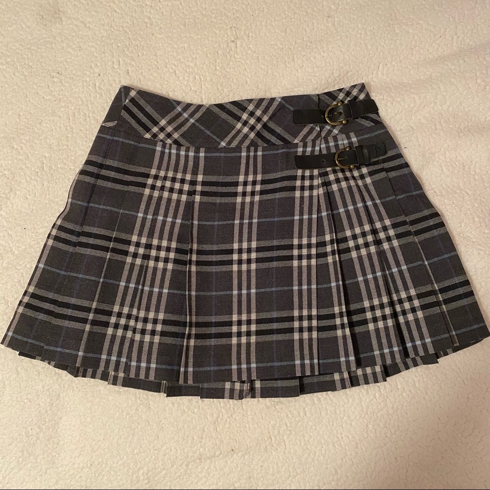 vintage burberry blue label plaid buckled skirt